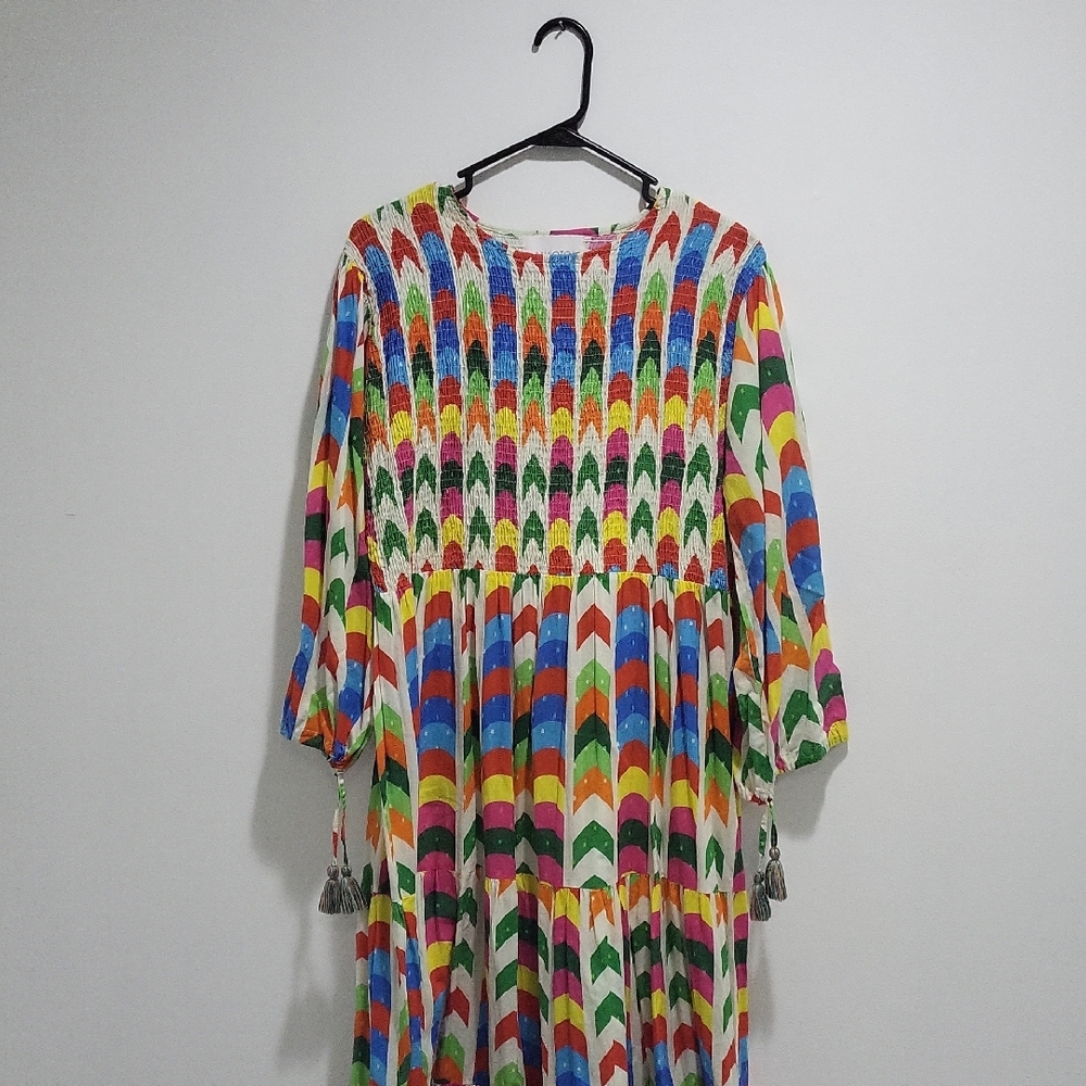 Boho Smocked Dress, Multicolor, Harrington Size Small